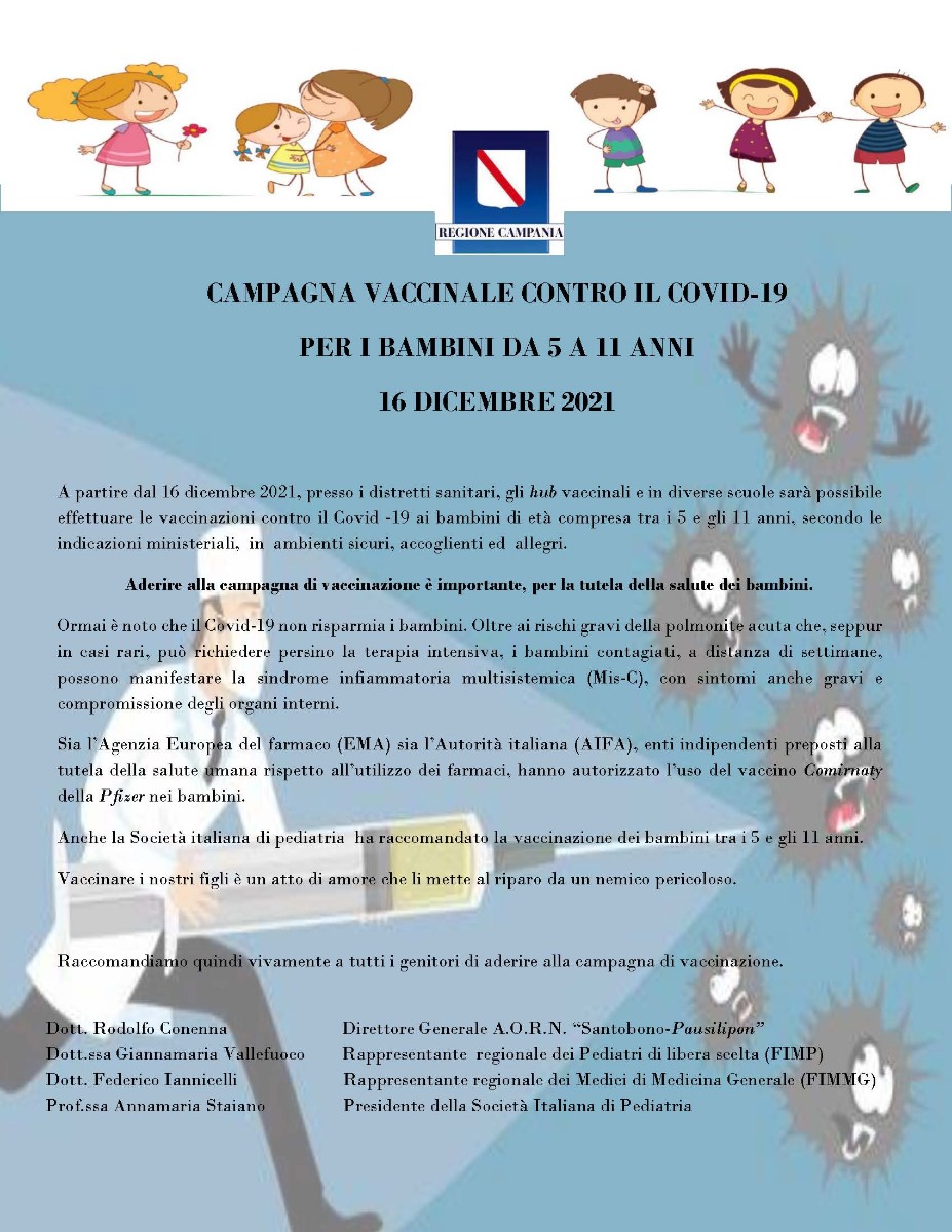 Campagna vaccinale per i bambini da 5 a 11 anni